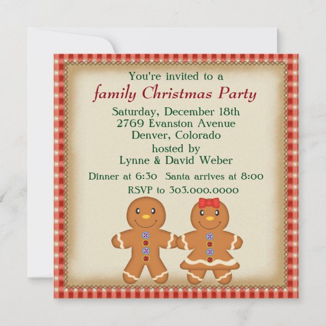 Gingerbread Man Family Christmas Party Invitation (Front)