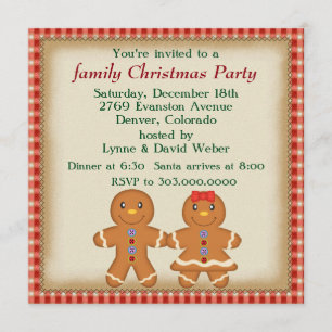 Gingerbread Man Family Christmas Party Invitation