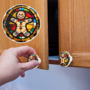 Gingerbread Man Faux Stained Glass Ceramic Knob