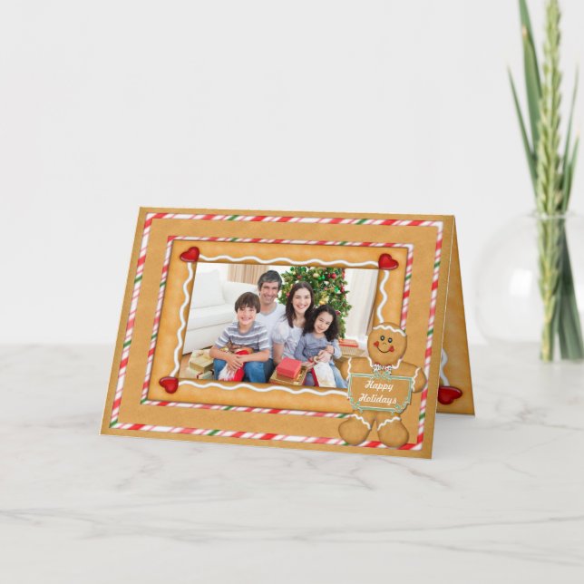 Gingerbread Man Folded Photo Christmas Holiday Card (Front)