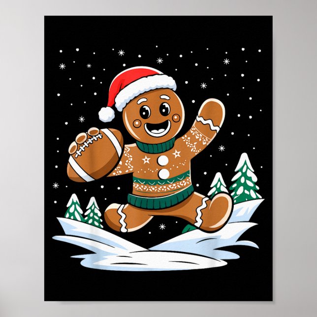 Gingerbread Man Football Ugly Christmas Pajamas Co Poster (Front)