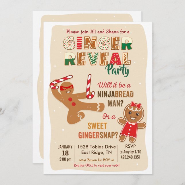 Gingerbread Man Gender Reveal Party Invitation (Front/Back)