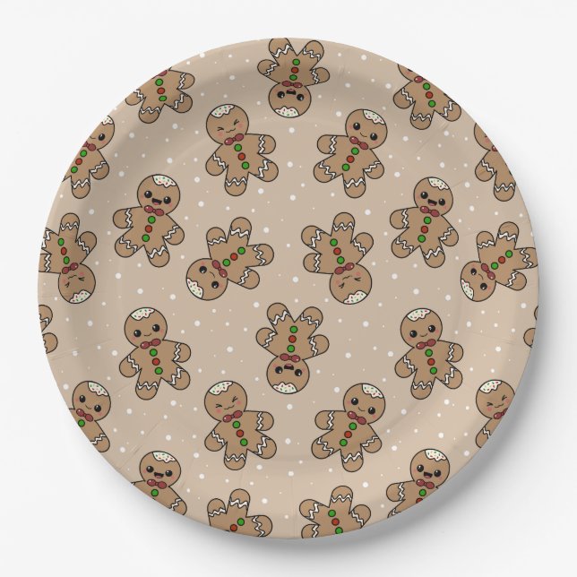 Gingerbread man geometric pattern  paper plate (Front)
