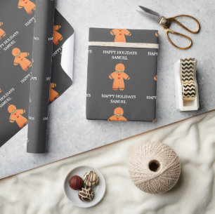 Gingerbread man gift Christmas party Cute Xmas Wr Wrapping Paper
