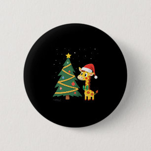 Gingerbread Man Giraffe Santa Hat Christmas Tree T 6 Cm Round Badge