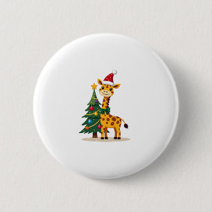Gingerbread Man Giraffe Santa Hat Christmas Tree T 6 Cm Round Badge