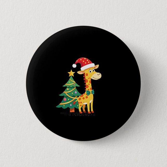 Gingerbread Man Giraffe Santa Hat Christmas Tree T 6 Cm Round Badge (Front)