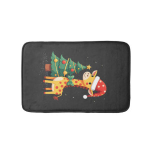 Gingerbread Man Giraffe Santa Hat Christmas Tree T Bath Mat