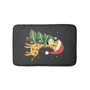 Gingerbread Man Giraffe Santa Hat Christmas Tree T Bath Mat