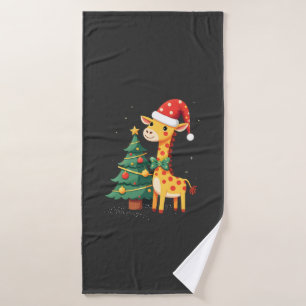 Gingerbread Man Giraffe Santa Hat Christmas Tree T Bath Towel
