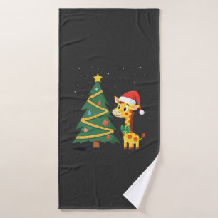 Gingerbread Man Giraffe Santa Hat Christmas Tree T Bath Towel