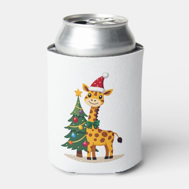 Gingerbread Man Giraffe Santa Hat Christmas Tree T Can Cooler (Can Front)