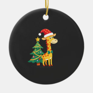 Gingerbread Man Giraffe Santa Hat Christmas Tree T Ceramic Ornament
