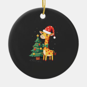 Gingerbread Man Giraffe Santa Hat Christmas Tree T Ceramic Ornament