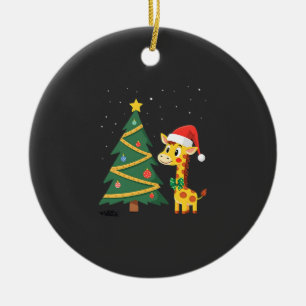 Gingerbread Man Giraffe Santa Hat Christmas Tree T Ceramic Ornament
