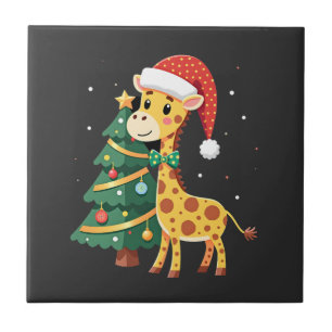 Gingerbread Man Giraffe Santa Hat Christmas Tree T Ceramic Tile