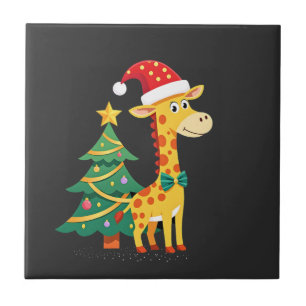 Gingerbread Man Giraffe Santa Hat Christmas Tree T Ceramic Tile