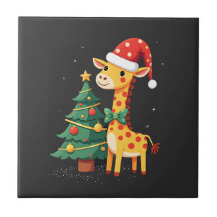 Gingerbread Man Giraffe Santa Hat Christmas Tree T Ceramic Tile