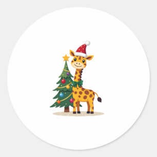Gingerbread Man Giraffe Santa Hat Christmas Tree T Classic Round Sticker
