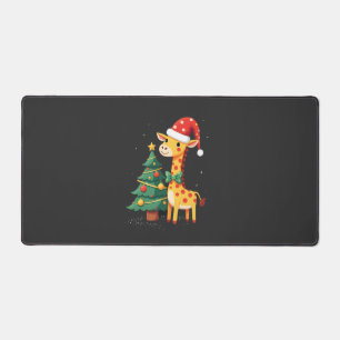 Gingerbread Man Giraffe Santa Hat Christmas Tree T Desk Mat