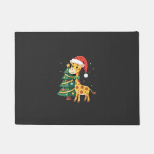 Gingerbread Man Giraffe Santa Hat Christmas Tree T Doormat