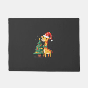 Gingerbread Man Giraffe Santa Hat Christmas Tree T Doormat