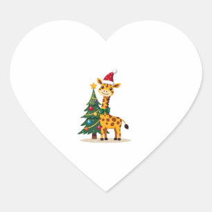 Gingerbread Man Giraffe Santa Hat Christmas Tree T Heart Sticker