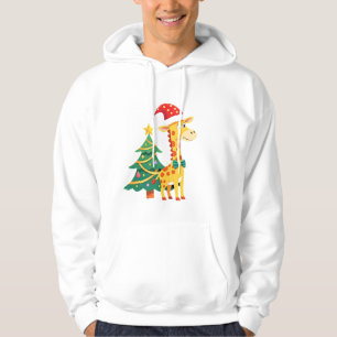 Gingerbread Man Giraffe Santa Hat Christmas Tree T Hoodie