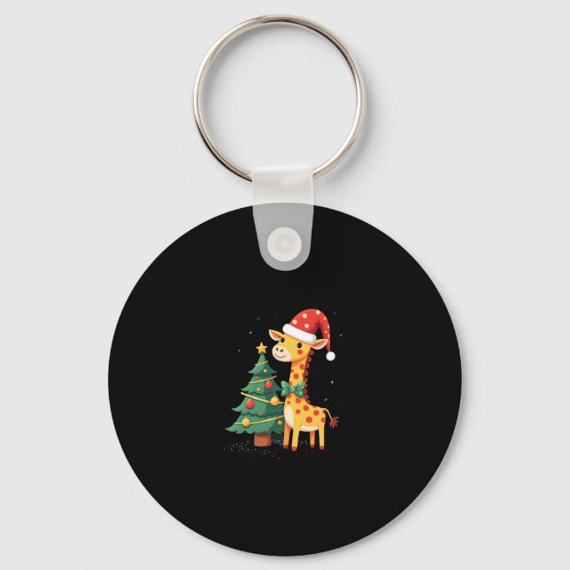 Gingerbread Man Giraffe Santa Hat Christmas Tree T Key Ring (Front)