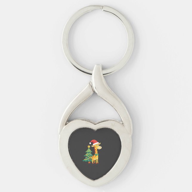 Gingerbread Man Giraffe Santa Hat Christmas Tree T Key Ring (Front)