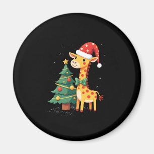 Gingerbread Man Giraffe Santa Hat Christmas Tree T Magnet