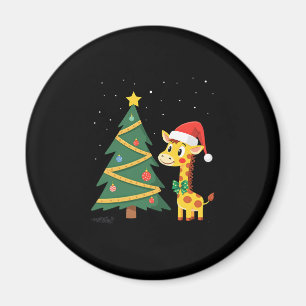 Gingerbread Man Giraffe Santa Hat Christmas Tree T Magnet
