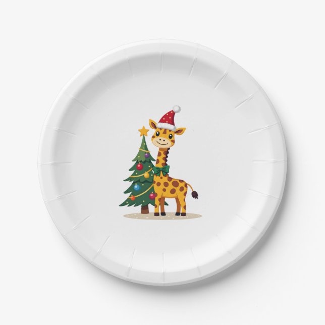 Gingerbread Man Giraffe Santa Hat Christmas Tree T Paper Plate (Front)