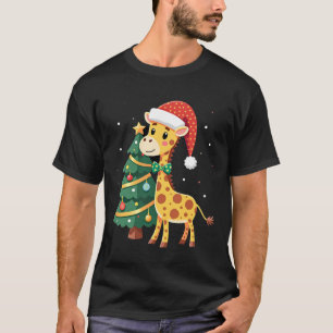 Gingerbread Man Giraffe Santa Hat Christmas Tree T T-Shirt