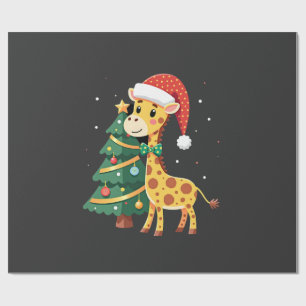Gingerbread Man Giraffe Santa Hat Christmas Tree T Wrapping Paper