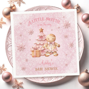 Gingerbread Man Girl Pink Christmas Baby Shower Napkin