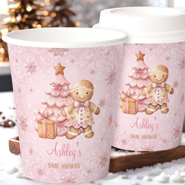 Gingerbread Man Girl Pink Christmas Baby Shower Paper Cups (Gingerbread Man Girl Pink Christmas Baby Shower Paper Cups)