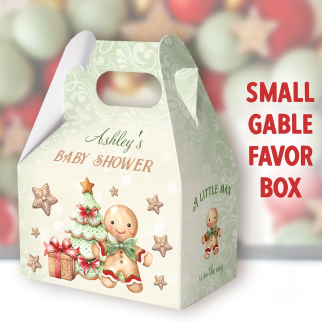 Gingerbread Man Green Christmas Baby Shower Gable Favour Box (Gingerbread Man Small Gable Favor Boxes - You can choose from 3 sizes of these gable favor boxes)