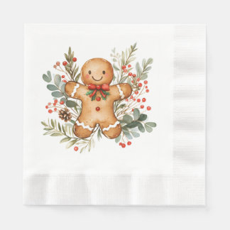 Gingerbread Man Greenery Foliage Christmas Napkin