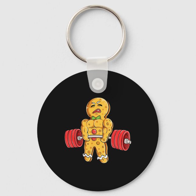 Gingerbread Man Gym Bodybuilding Weightlifting Chr Key Ring (Front)