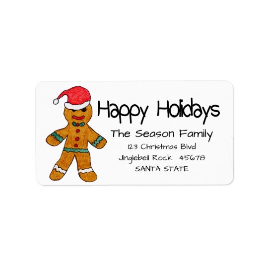 Gingerbread man Happy Holidays address label