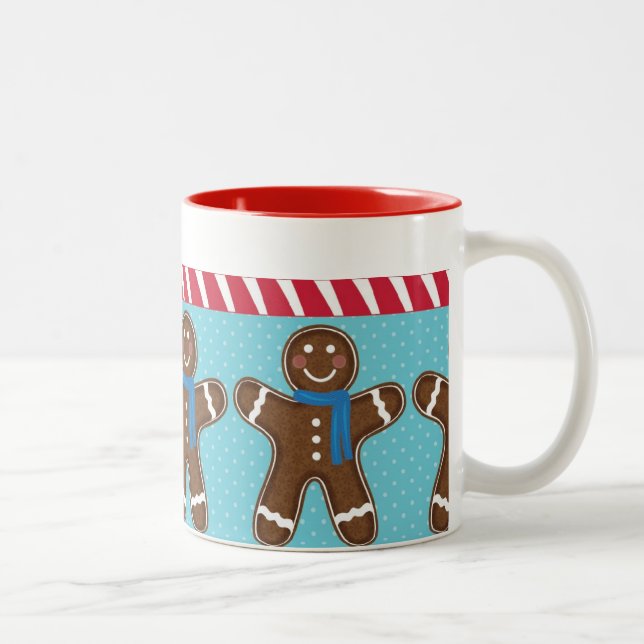 Gingerbread Man Happy Holidays Winter Two-Tone Coffee Mug (Right)