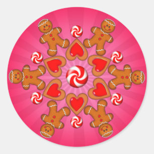 GINGERBREAD MAN & HEARTS by SHARON SHARPE Classic Round Sticker
