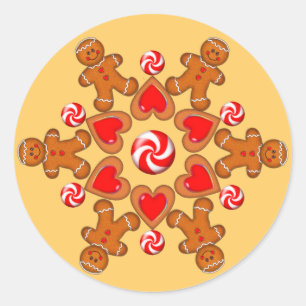 GINGERBREAD MAN & HEARTS by SHARON SHARPE Classic Round Sticker