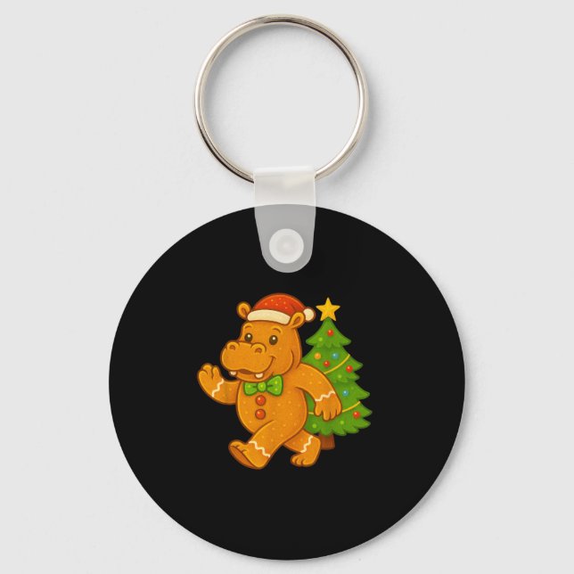 Gingerbread Man Hip Santa Hat Hiptamus Christmas T Key Ring (Front)