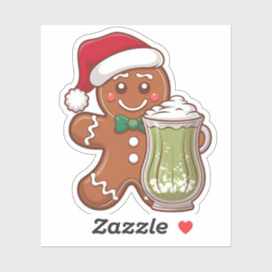 Gingerbread Man Holding a Matcha Drink Christmas