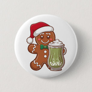 Gingerbread Man Holding a Matcha Drink Christmas 6 Cm Round Badge