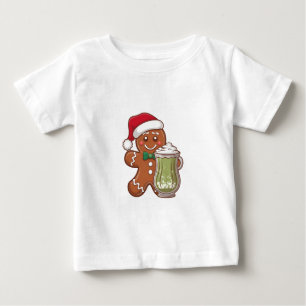 Gingerbread Man Holding a Matcha Drink Christmas Baby T-Shirt