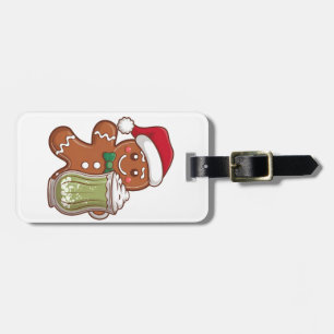 Gingerbread Man Holding a Matcha Drink Christmas Luggage Tag