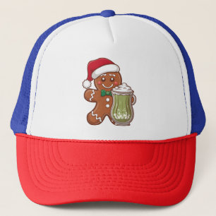 Gingerbread Man Holding a Matcha Drink Christmas Trucker Hat